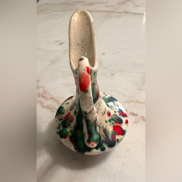 1970’s MCM Ceramic  Speckled Splatter Drip Red Green White Vase, 7" Tall. - Picture 4 of 7